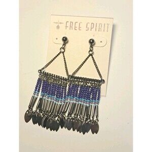 NEW Peyote Bird Gunmetal Gray & Blue Bead 2.5" Stud Earrings Dangle Chandelier